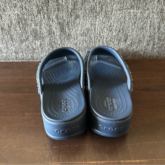Crocs Sandals Womens 9 Monterey Wedge Slip On Flip Flop Navy 206851 Comfort - Picture 4 of 8